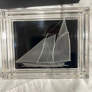 Concordia Line Trinket Box Clear w/ etched sailing ship w/ Gift Box